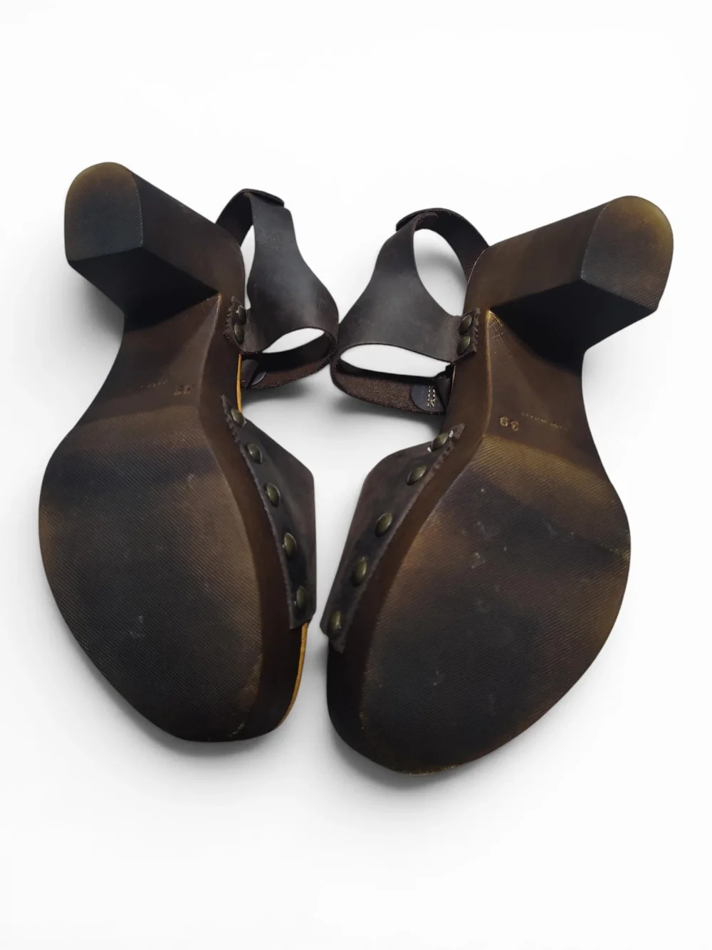Avellini Leather Studded Brown Platform Italian Clog Sandal Women Size 8-8.5 -39